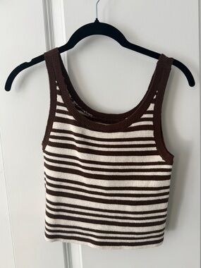 American Eagle Outfitters Brown & Cream Striped sweater Crop Tank Top NWT